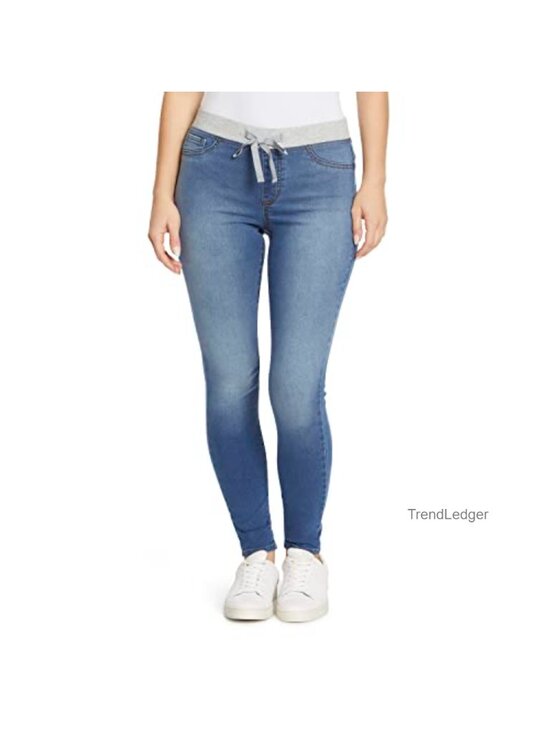 Denim - Pull on Tie Front Jegging Knit Denim Pant